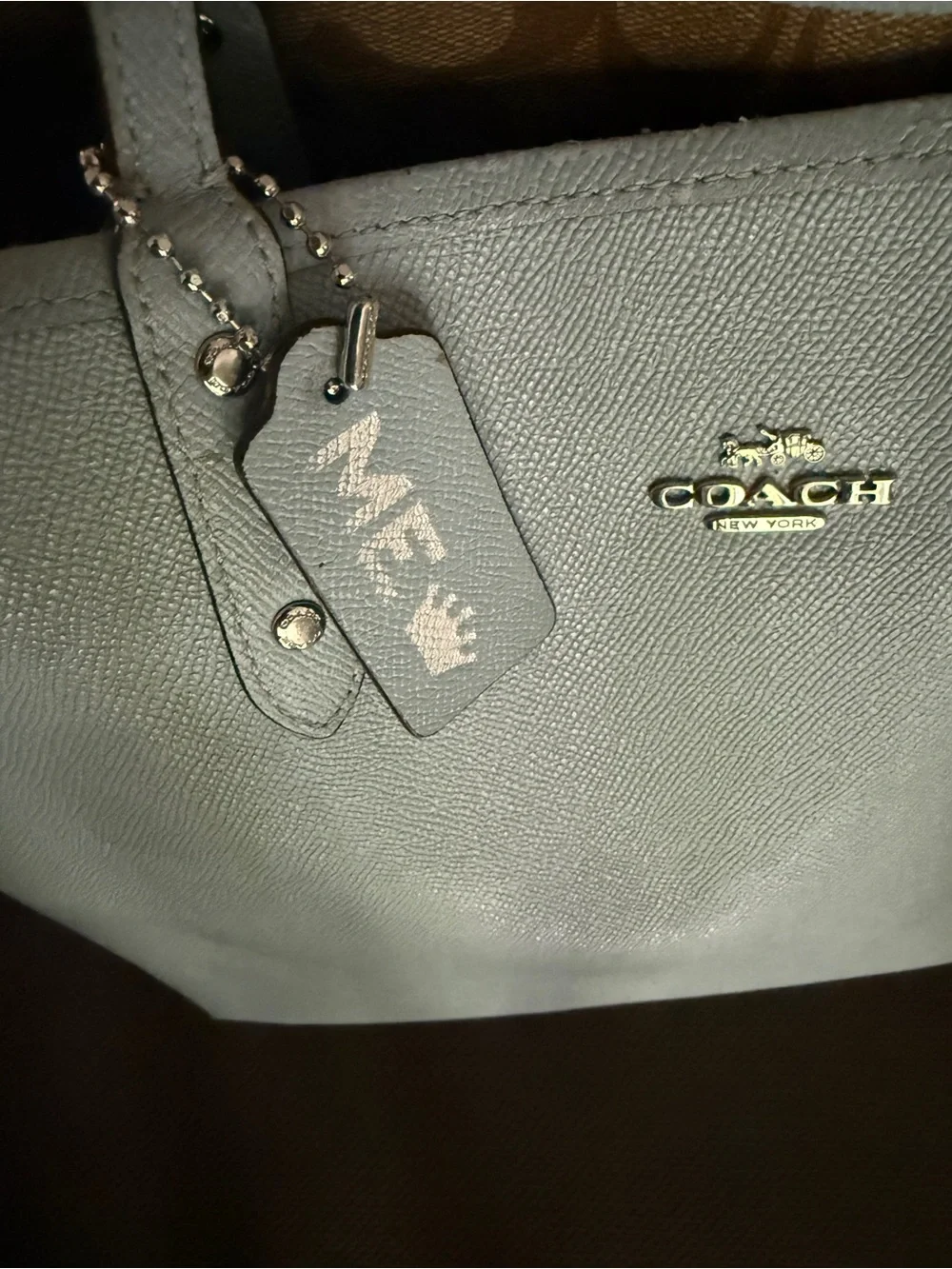 Coach Light Blue Pebbled Leather Tote with Silver Accents